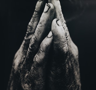 grayscale photography of praying hands