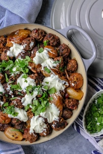 cooked food on gray frying pan