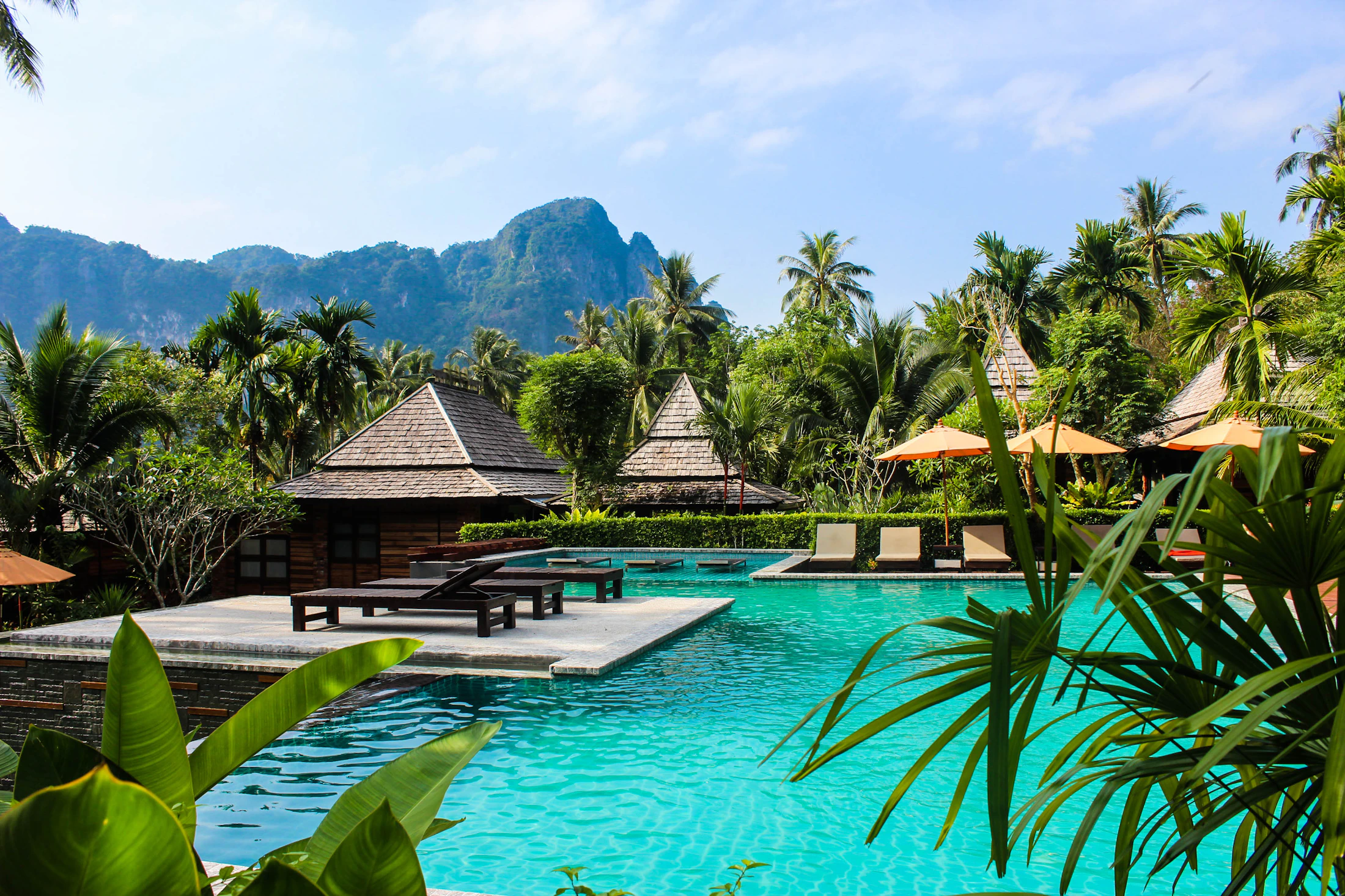Tropical beach resort with private palms