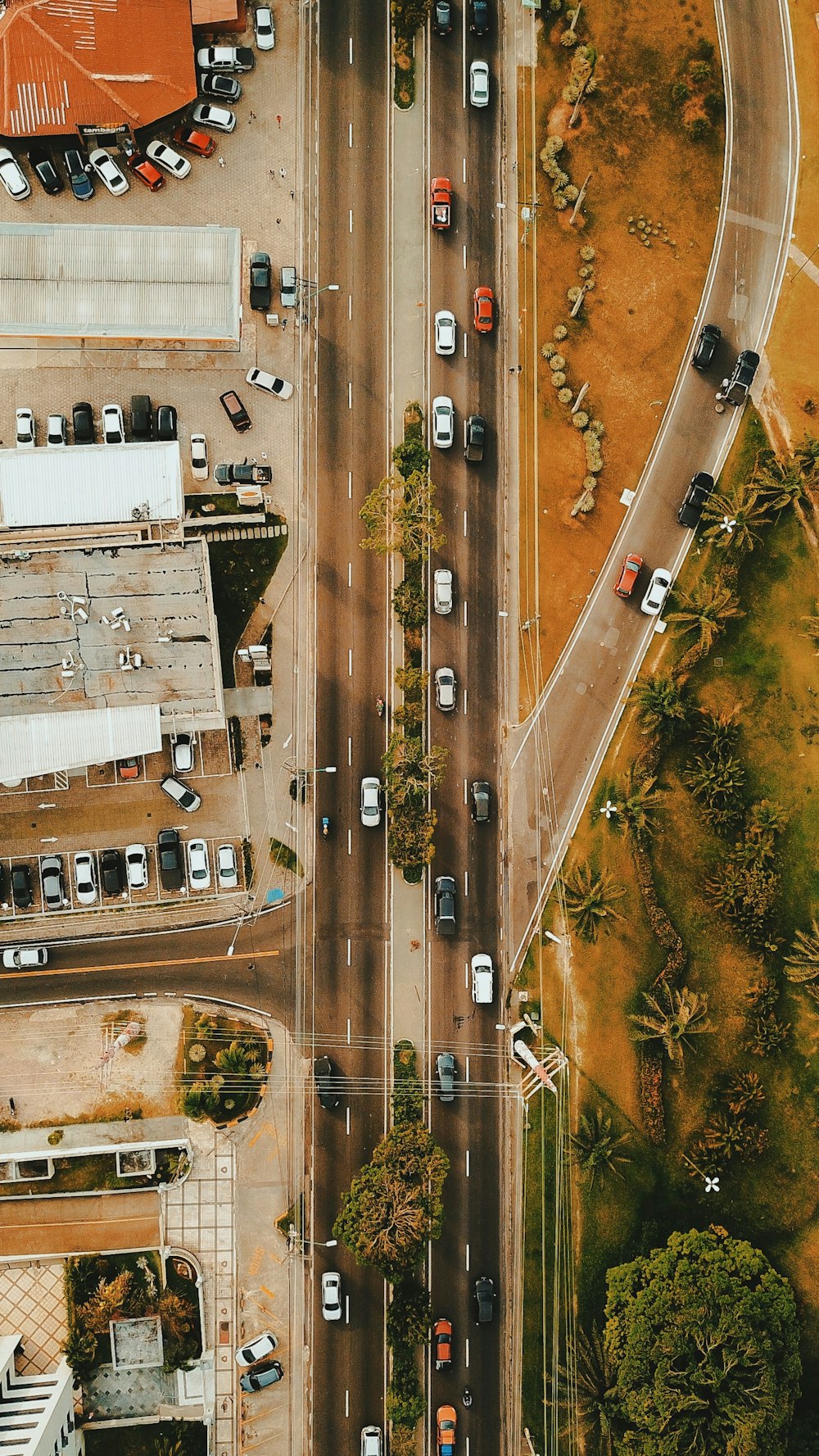 asphalt road aerial shot
