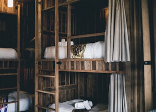 brown wooden bunk beds