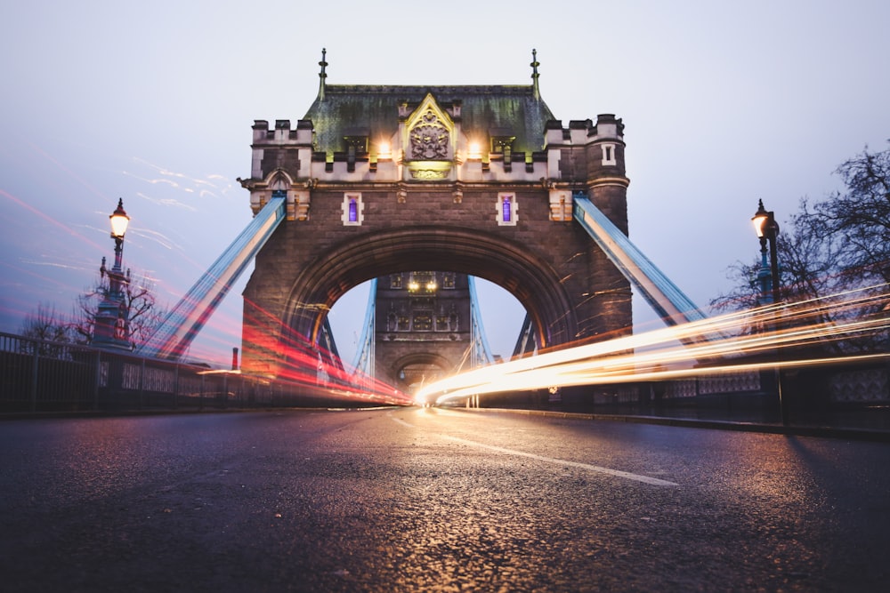 timelapse photography of city road at bridge