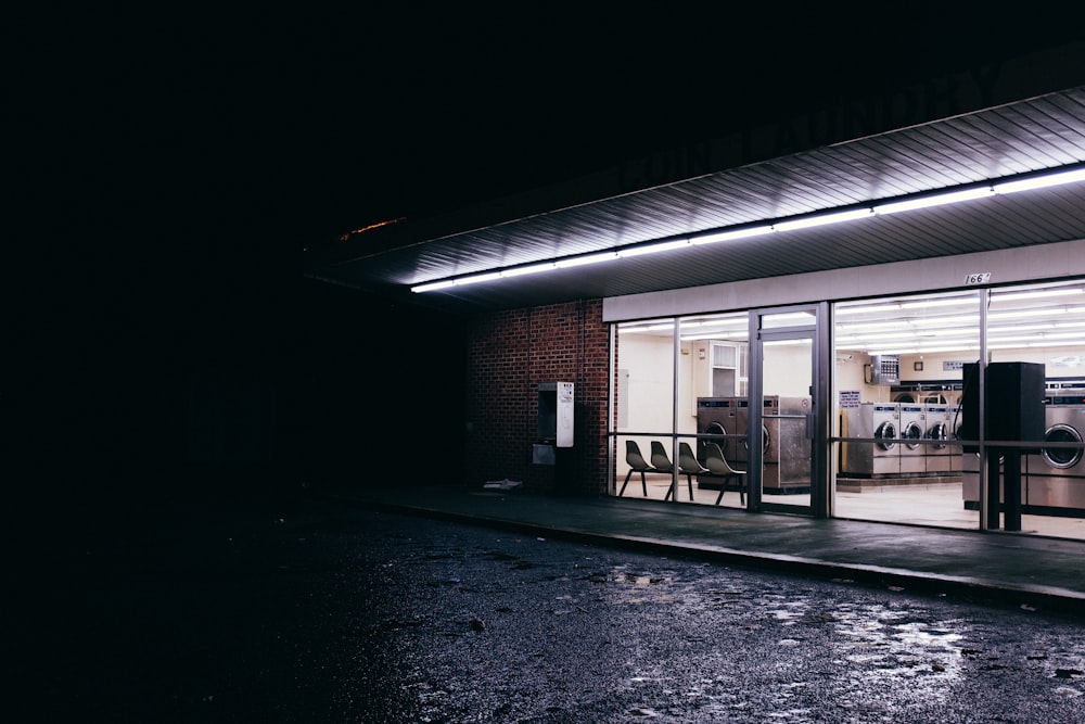 clear glass door during night time