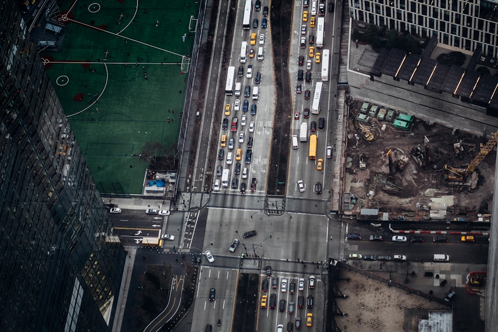 top view of cars on road