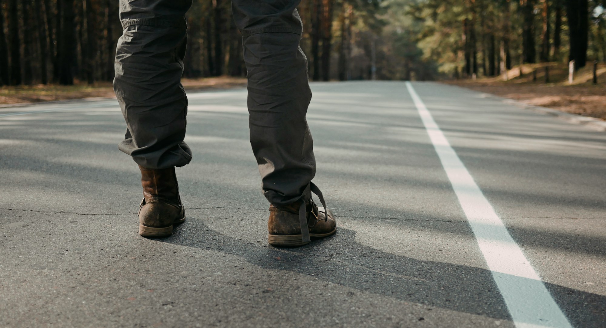 The shot made while filming hiker on park road in Kyiv