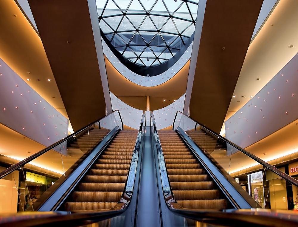 two grey escalator