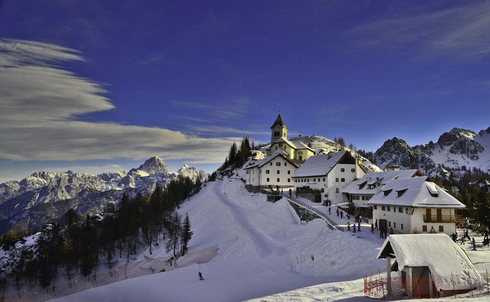 bird's eye view of village during winter