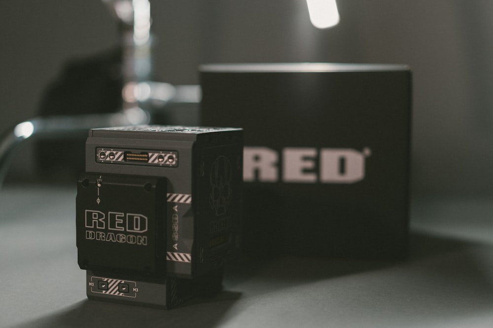 closeup photo of RED labeled box