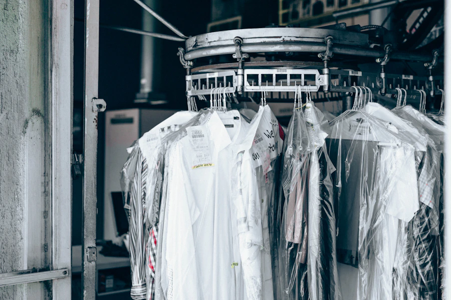 Freshly cared-for clothing organized neatly on hangers
