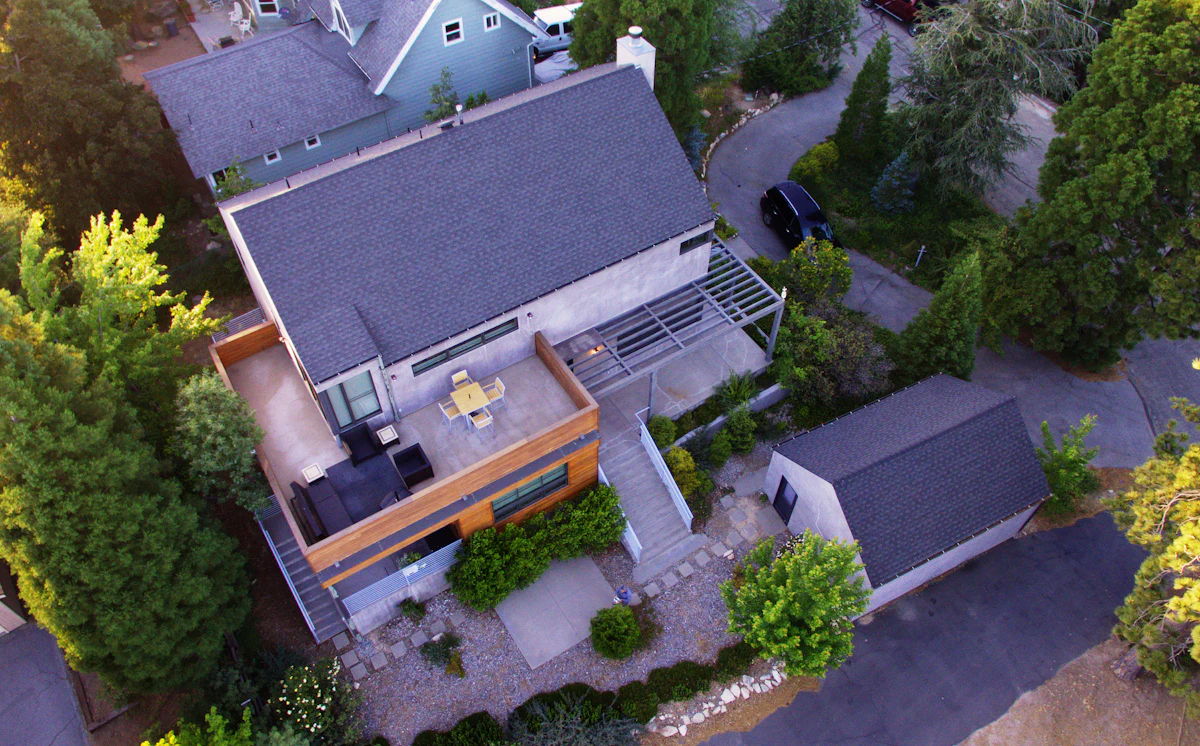 Aerial view of a suburban house