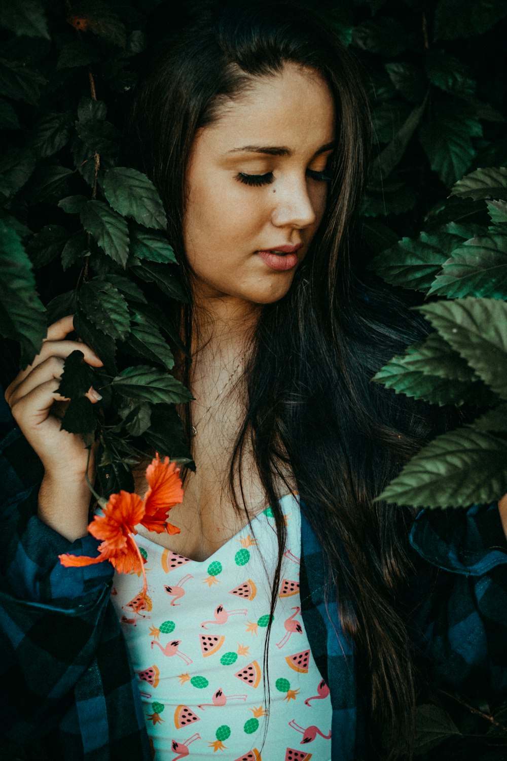 woman holding green leafed plant