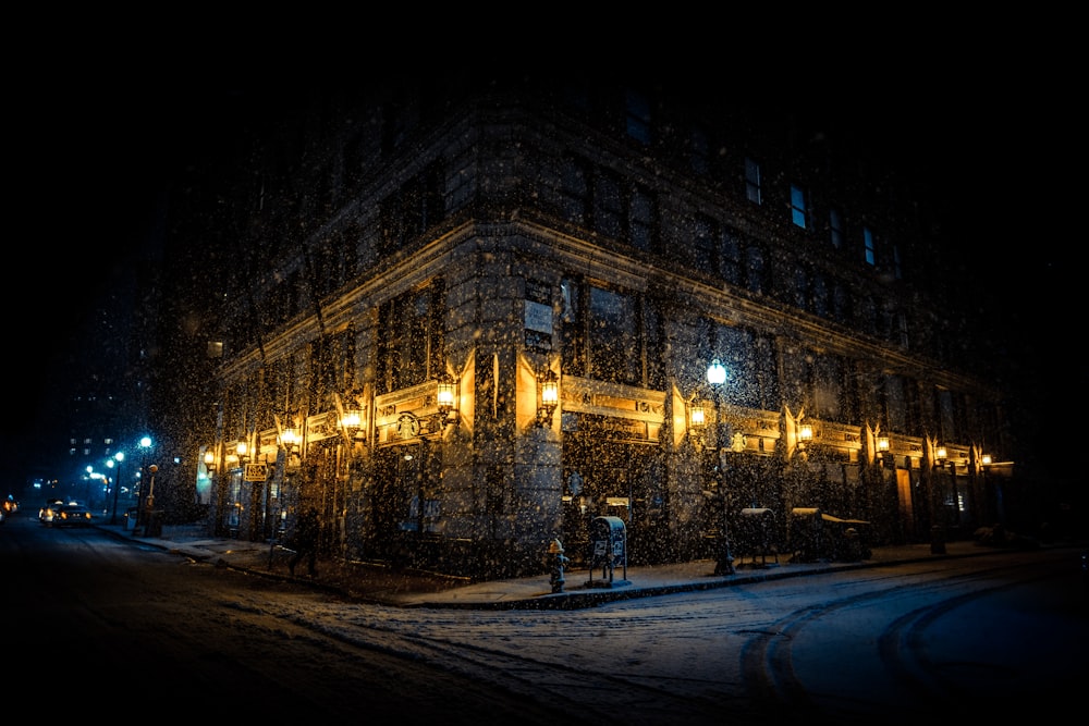 brown lighted high-rise building