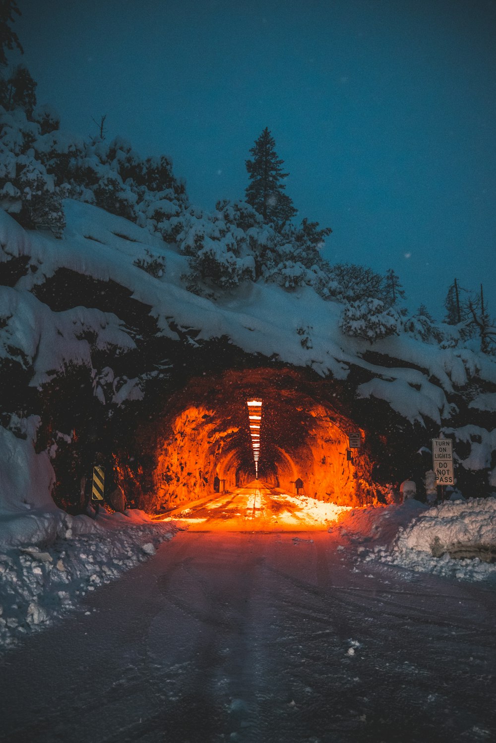 tunnel with red lights