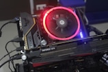 lighted black and gray graphics card