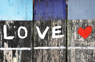 photography of black, white and red love text-printed board