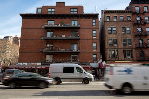 panning photography of white crew van