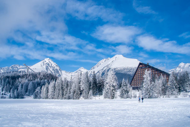 two person standing on snowfield