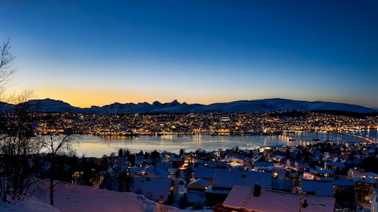 city buildings during night time in Tromsø Norway