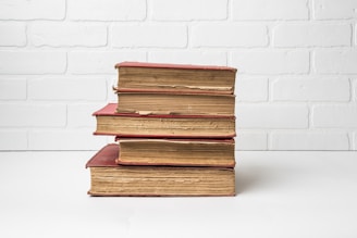 stacked red books