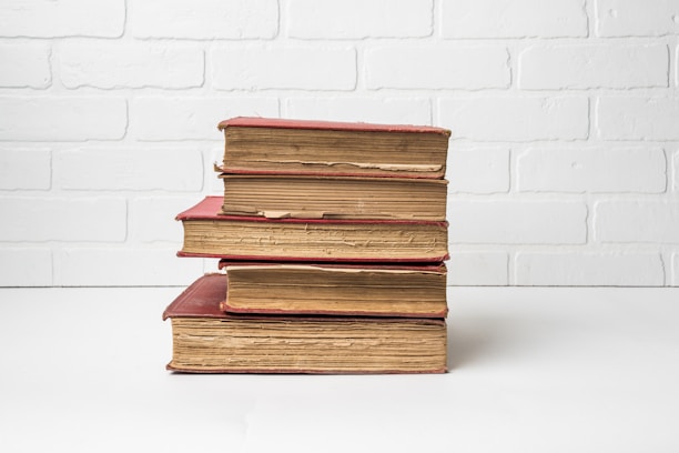 stacked red books