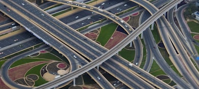 aerial photography of gray concrete roads