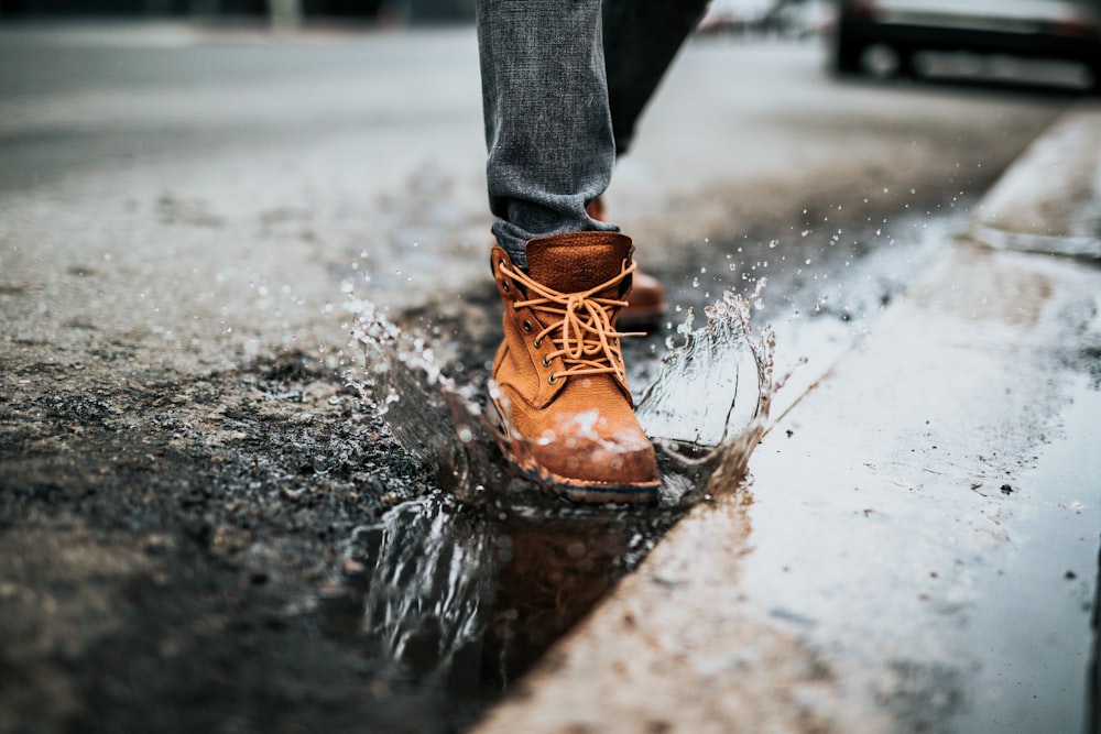 pair of brown boots