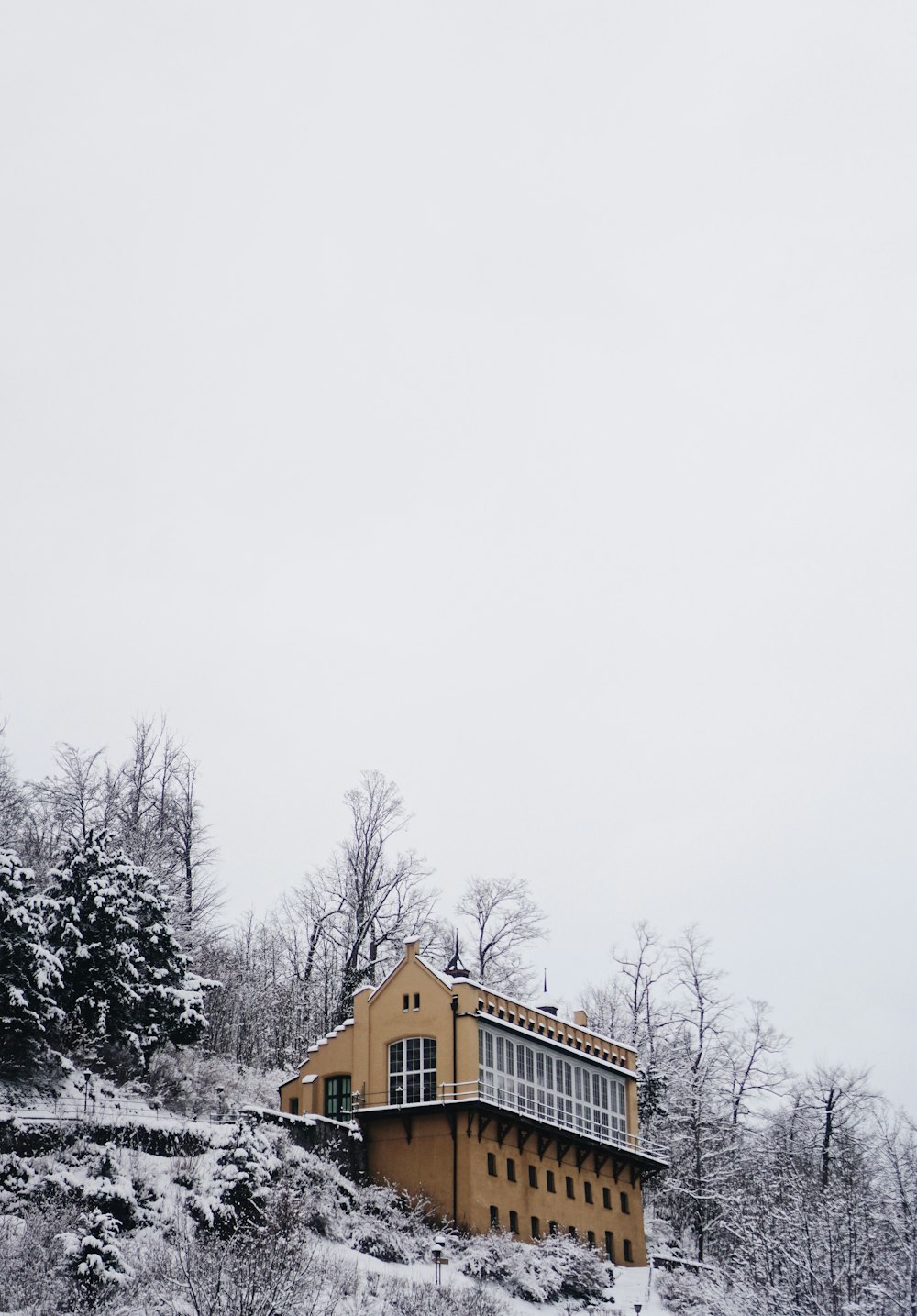 겨울에 갈색 콘크리트 건물