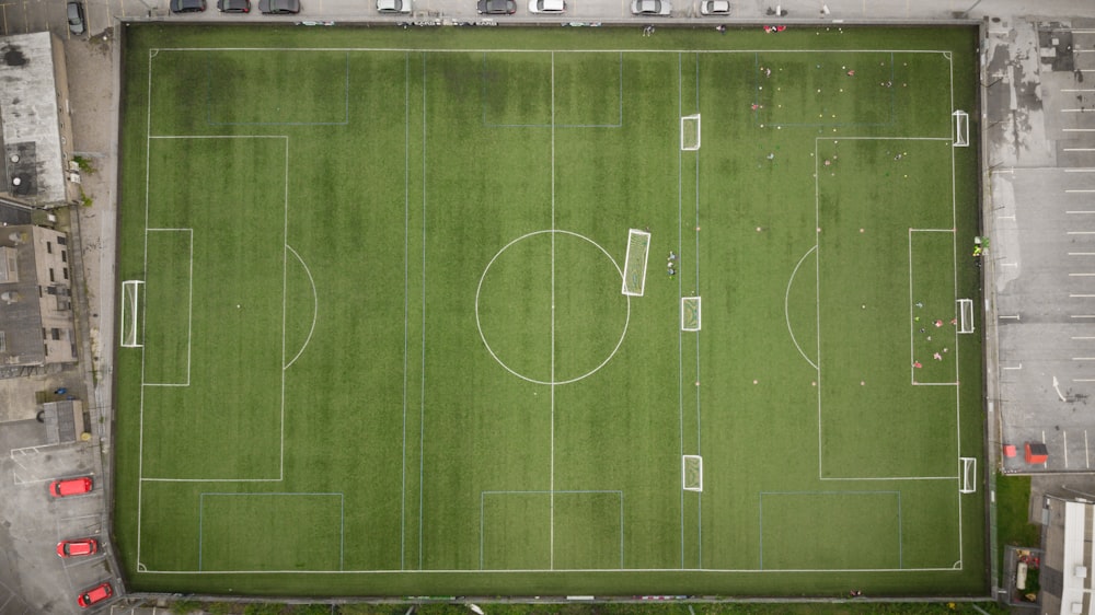 bird's eye view of soccer field