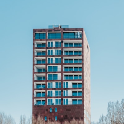brown and blue concrete building