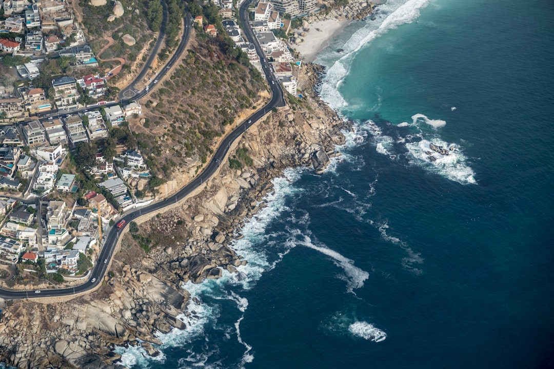 aerial veiw of city near body of water