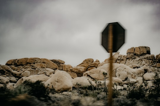 signage near rock formation in Joshua Tree United States