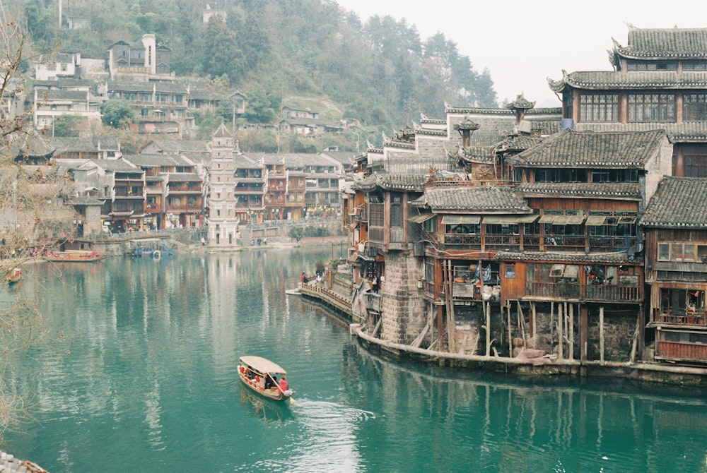 boat near wood building