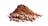 A pile of brown coffee beans is accompanied by a heap of finely ground coffee, creating a rich, textured contrast against the white background. The smooth, shiny surface of the beans adds a touch of glossiness to the composition.