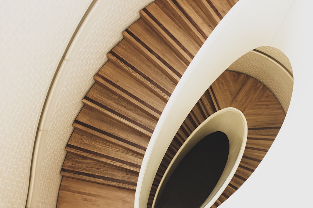 aerial photography of brown spiral stair way