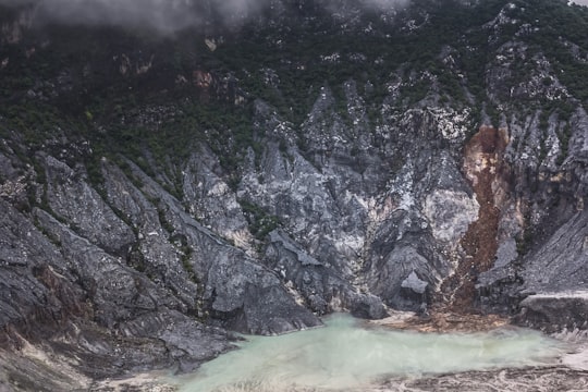 aerial photo of lake in Tangkuban Perahu Indonesia