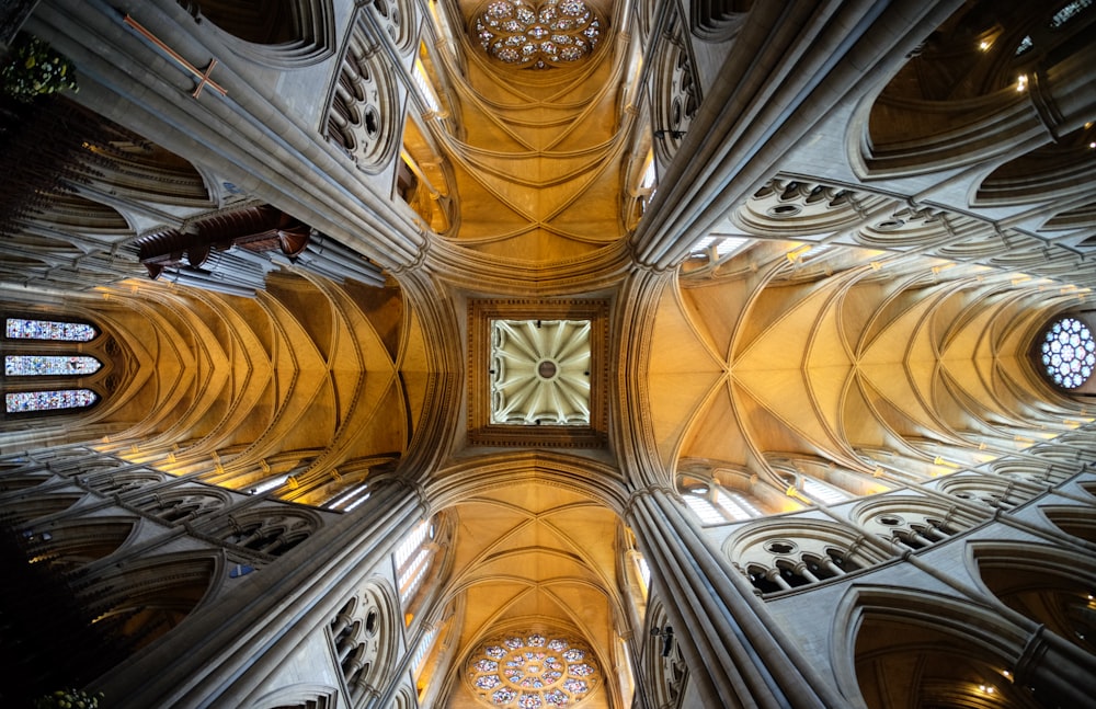 aerial photography of yellow hallway