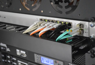 black network switch with cables