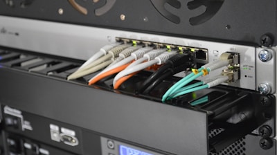 black network switch with cables