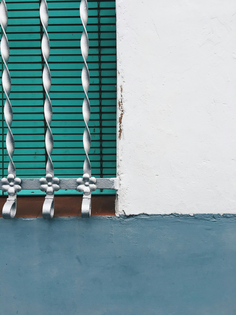 Fenstergitter aus weißem Stahl mit Blumen