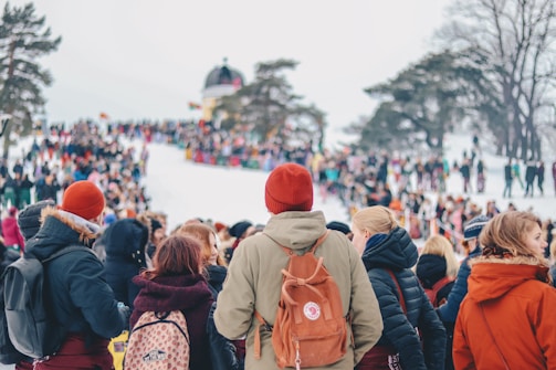 Participants engaged in a fun skiing event.