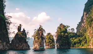 scenery of rock formation on body of water