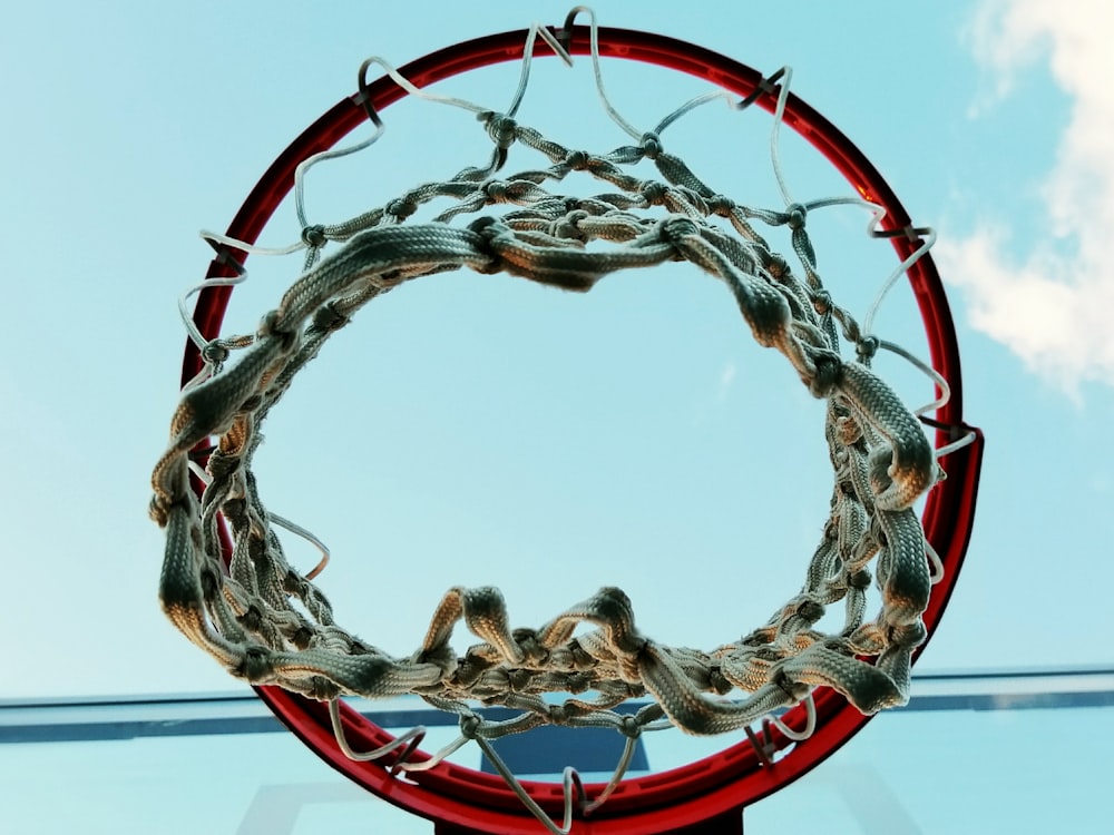 black, red, and brown basketball hoop
