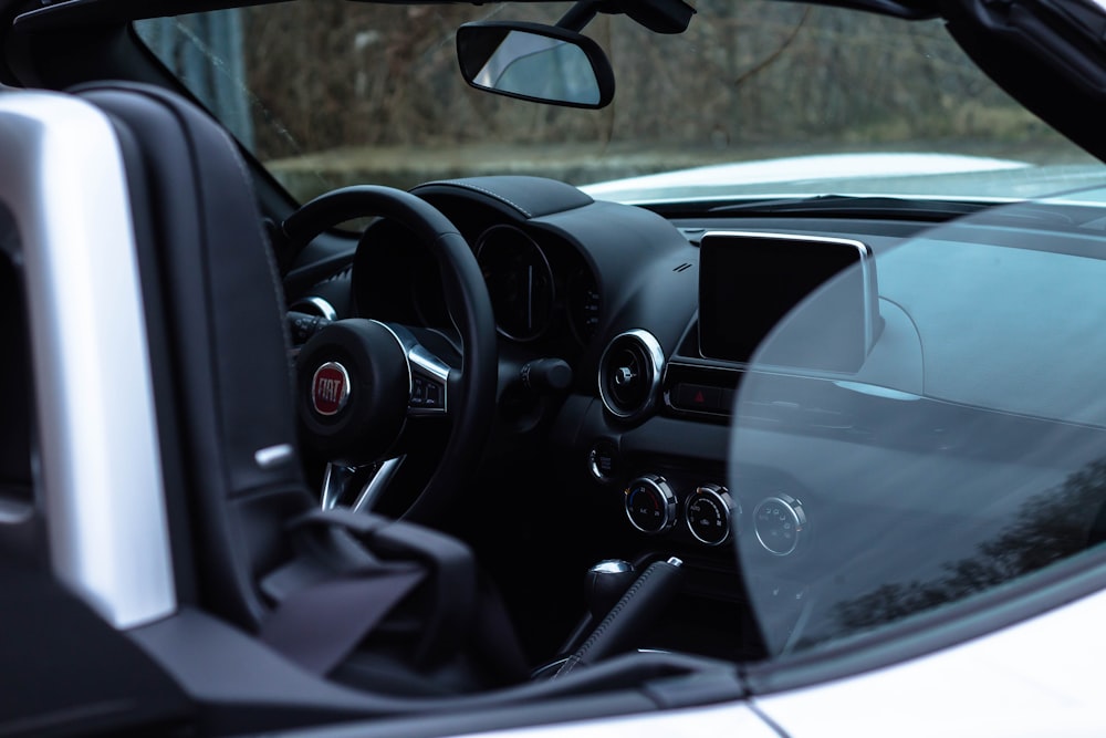 macro shot of black car interior
