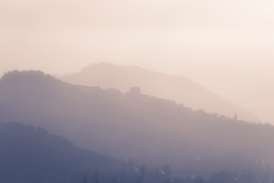 fog covered mountain range in Selonnet France