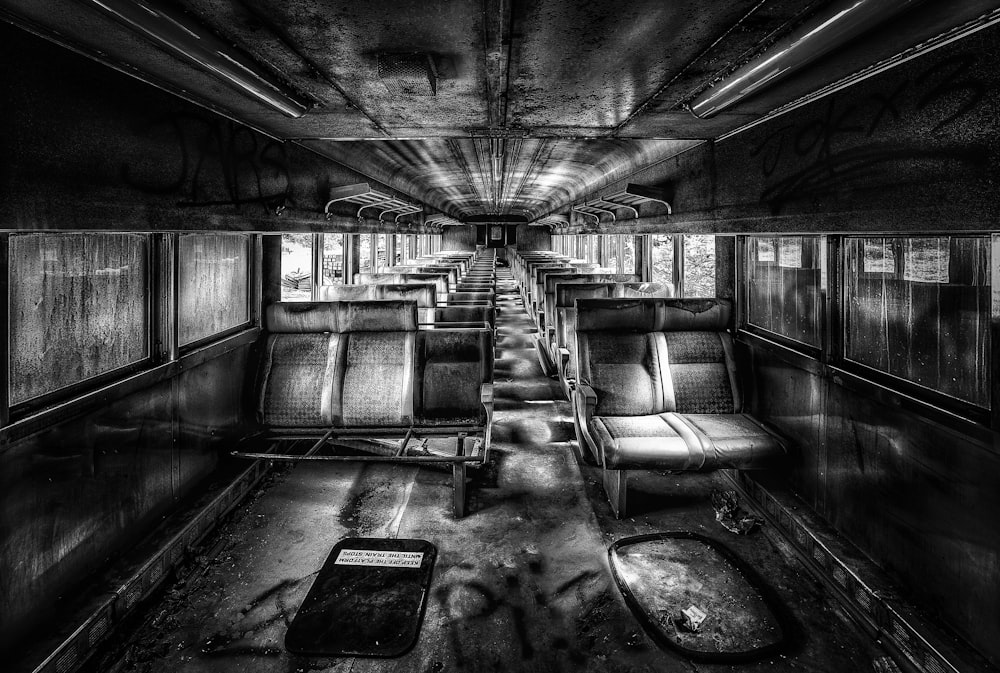 grayscale digital painting of train interior