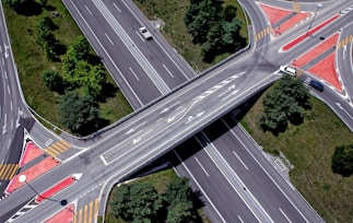 aerial photography of concrete cross road