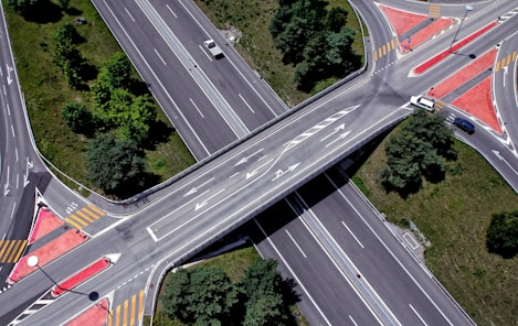 aerial photography of concrete cross road
