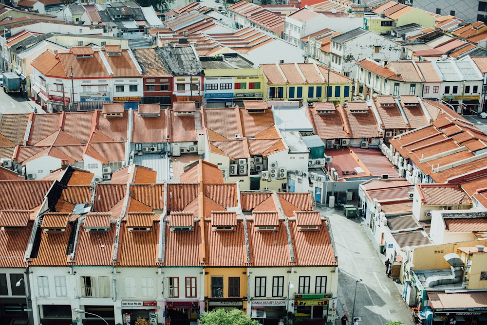 aerial view of orange and white house