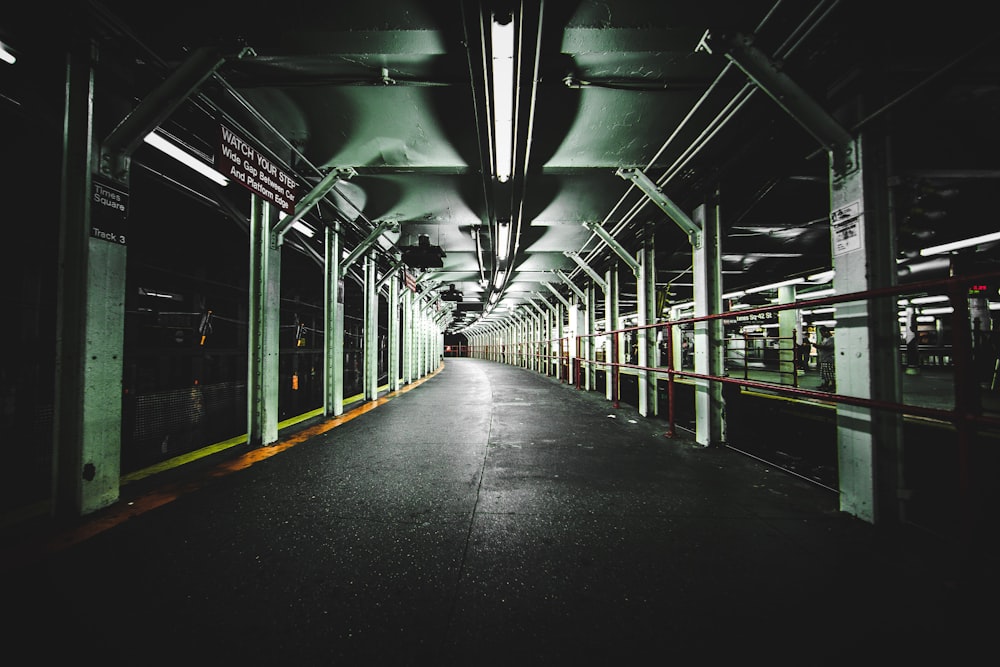 lighted train station pathway