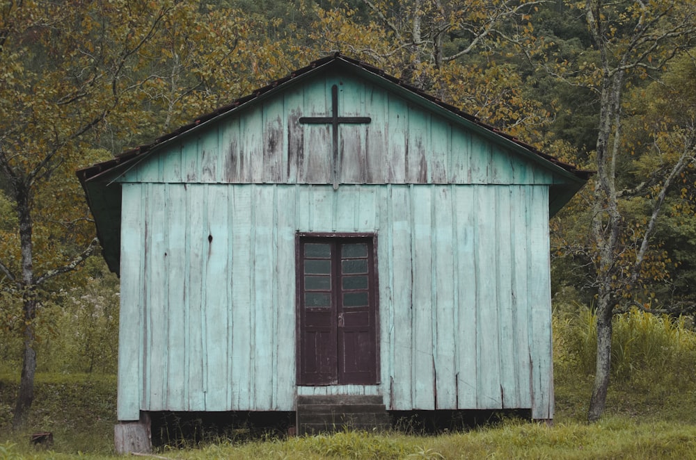 blue and brown wooden house closed